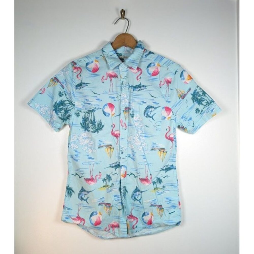 Haggar Button Down Shirt Men's Size Medium Hawaiian‎ Bird Resort Travel Summer